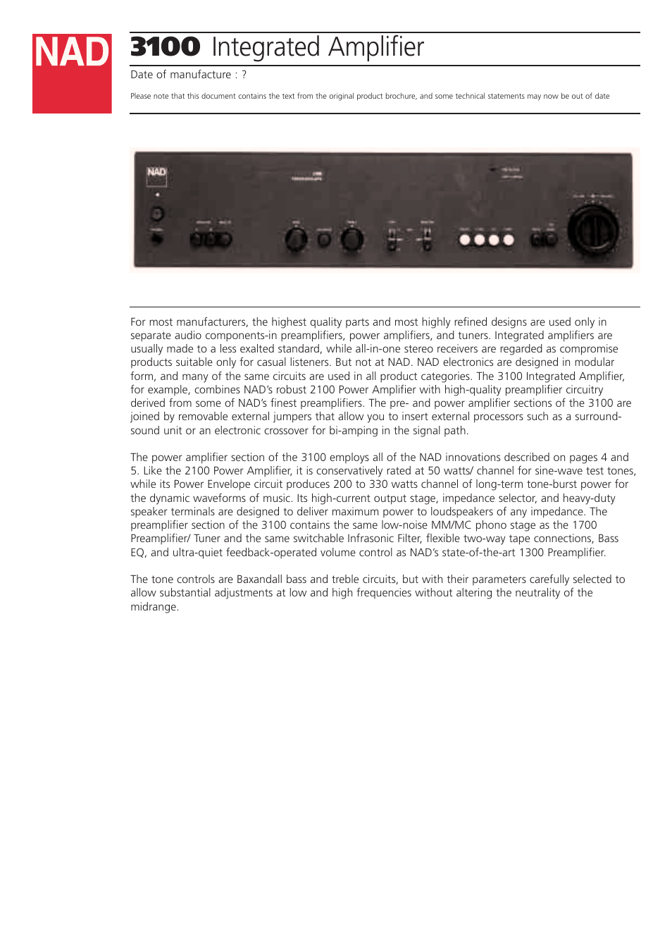 NAD 3100 User Manual | 2 pages