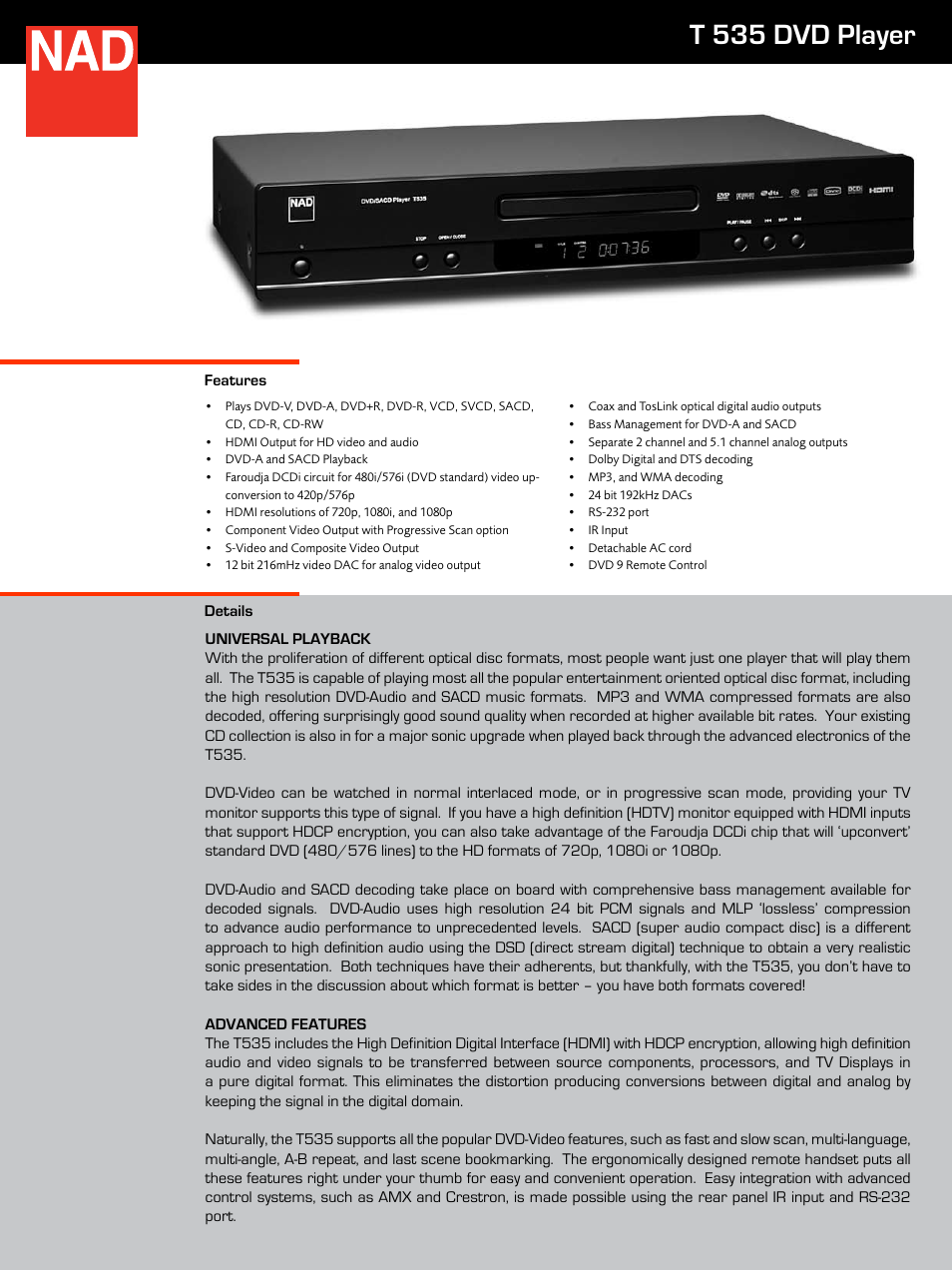 NAD T535 User Manual | 2 pages