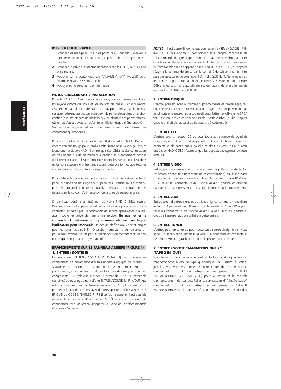 NAD C 352 User Manual | Page 10 / 62