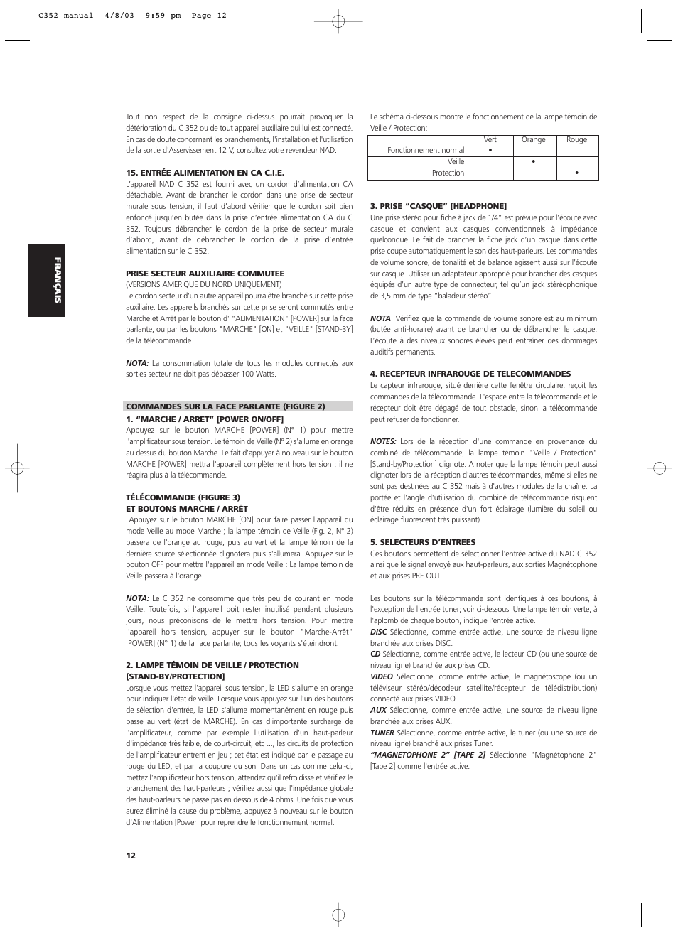 NAD C 352 User Manual | Page 12 / 62