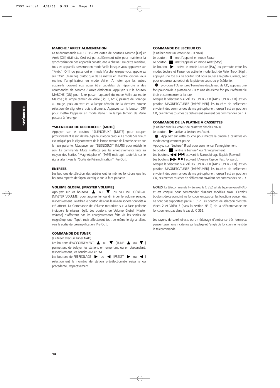 NAD C 352 User Manual | Page 14 / 62
