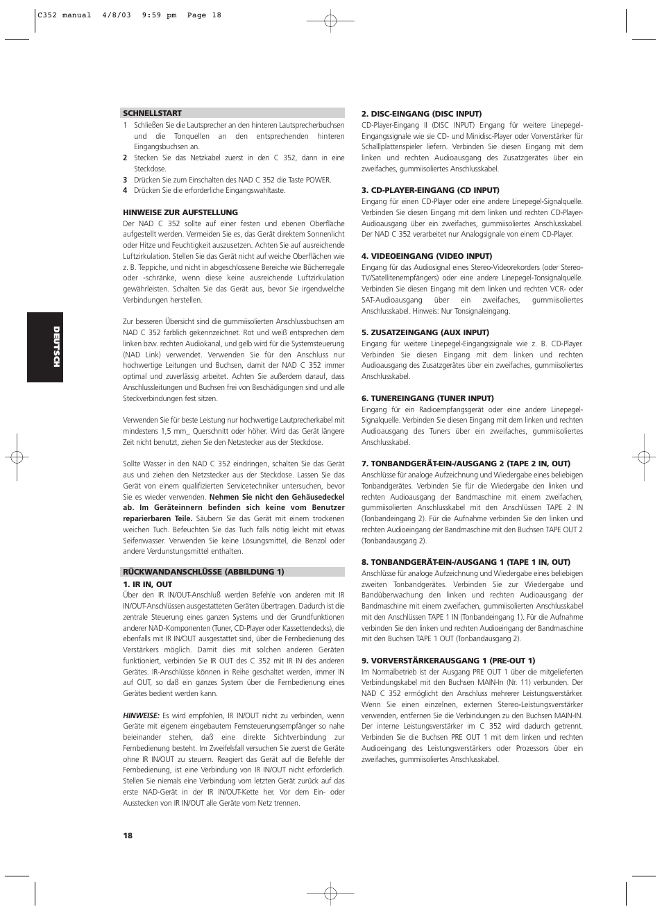 NAD C 352 User Manual | Page 18 / 62