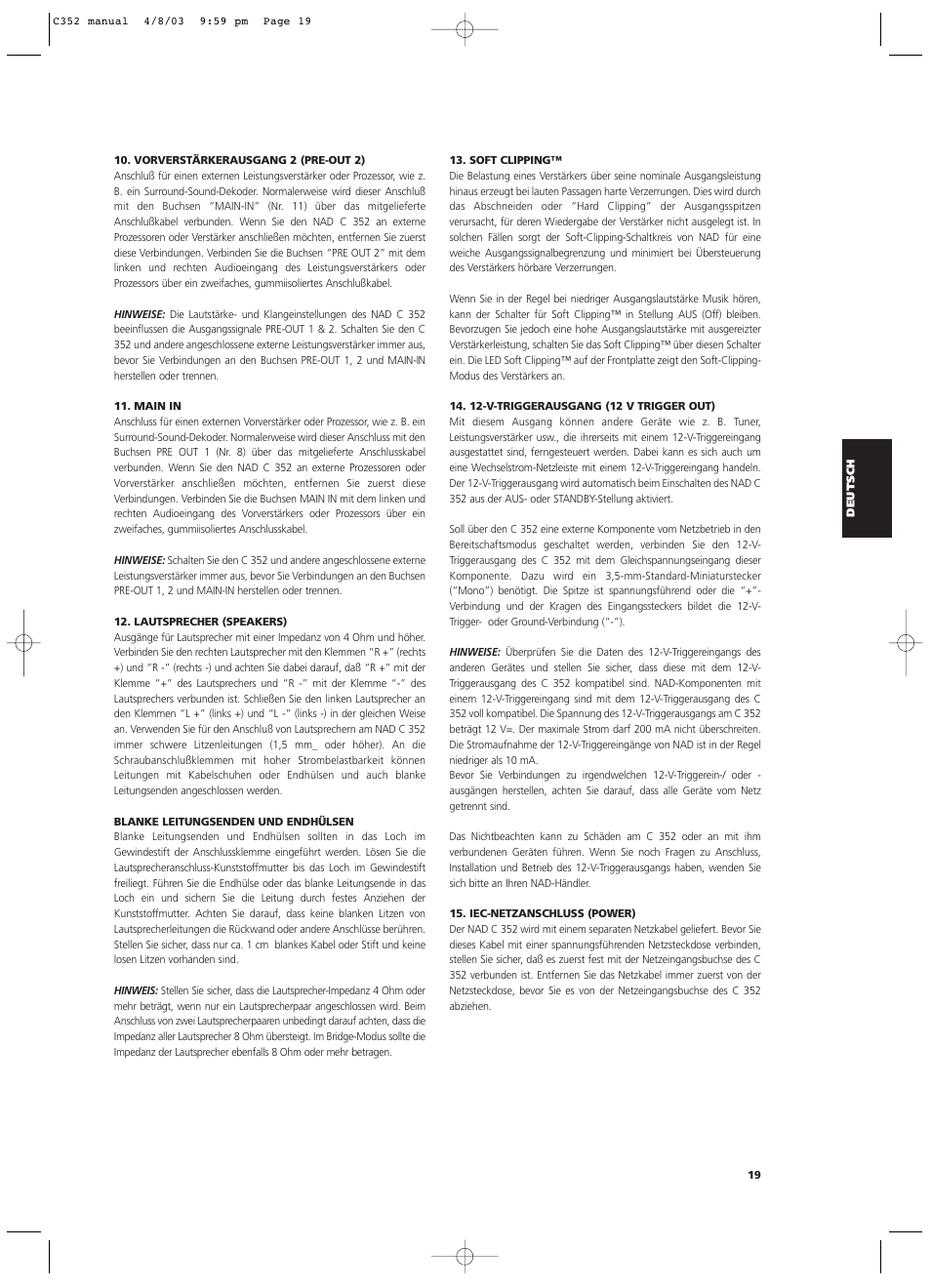 NAD C 352 User Manual | Page 19 / 62