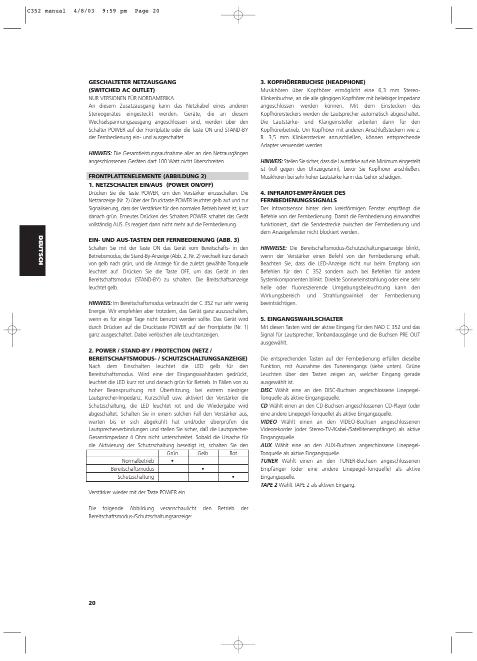 NAD C 352 User Manual | Page 20 / 62