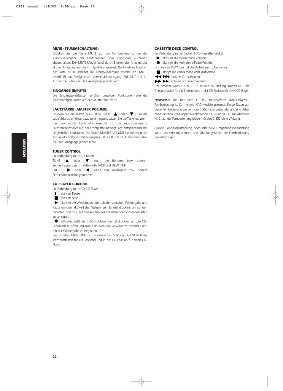 NAD C 352 User Manual | Page 22 / 62