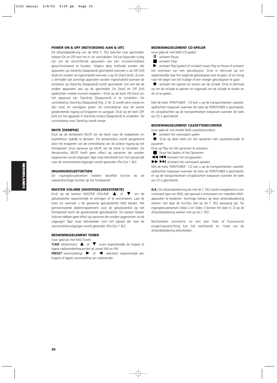 NAD C 352 User Manual | Page 30 / 62