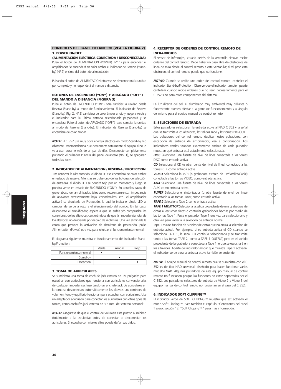 NAD C 352 User Manual | Page 36 / 62
