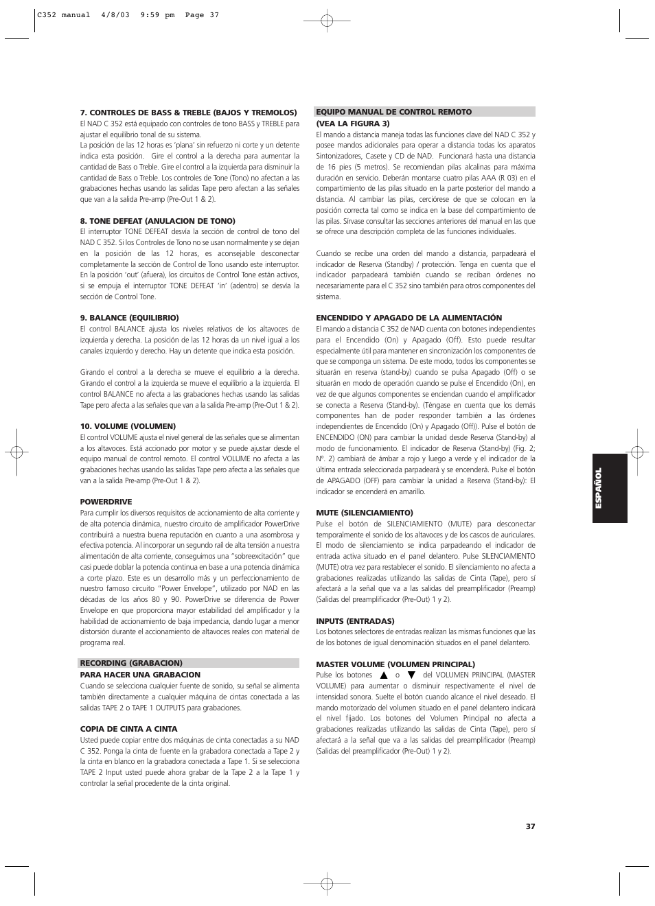 NAD C 352 User Manual | Page 37 / 62