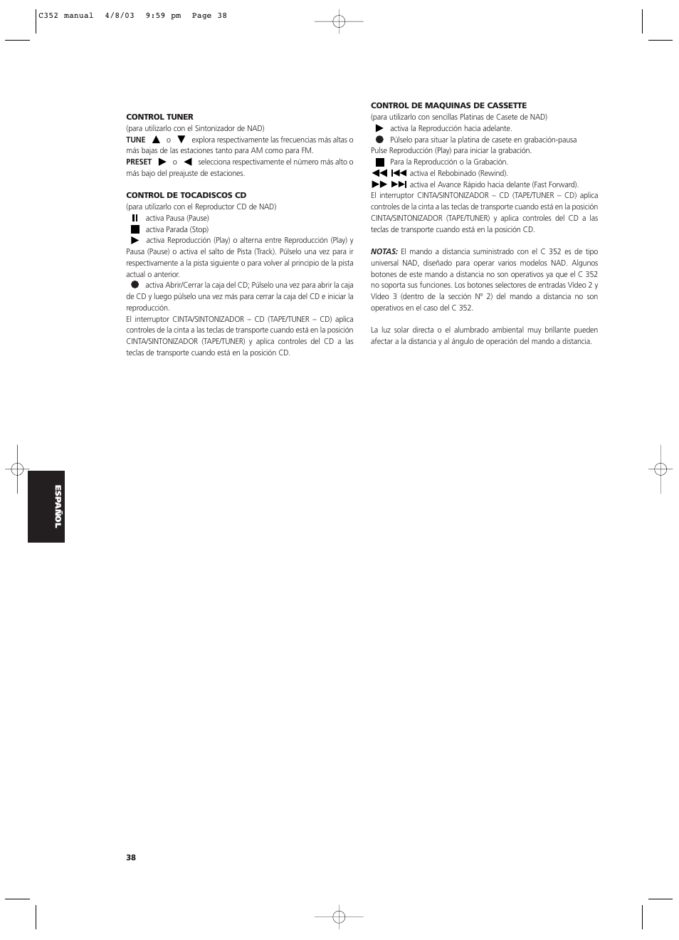 NAD C 352 User Manual | Page 38 / 62