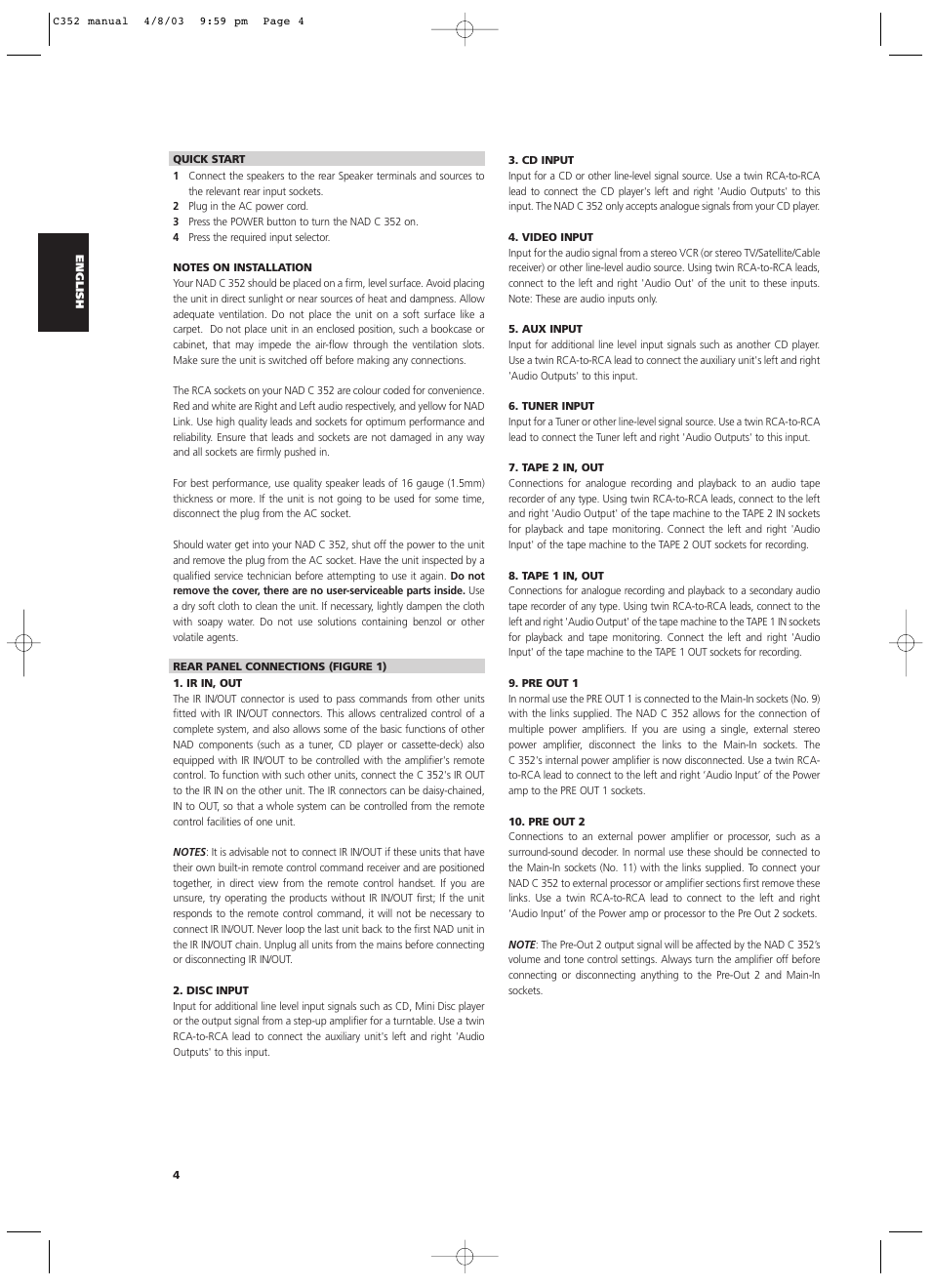 NAD C 352 User Manual | Page 4 / 62