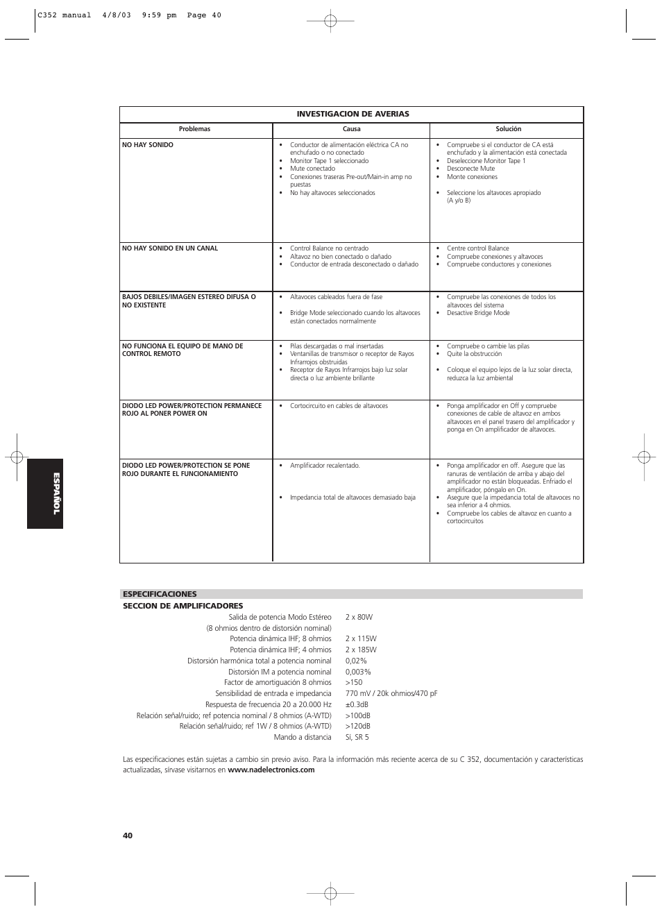 NAD C 352 User Manual | Page 40 / 62
