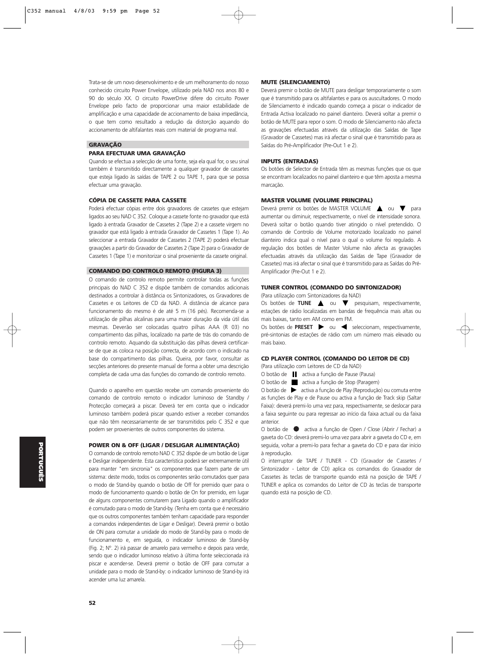 NAD C 352 User Manual | Page 52 / 62