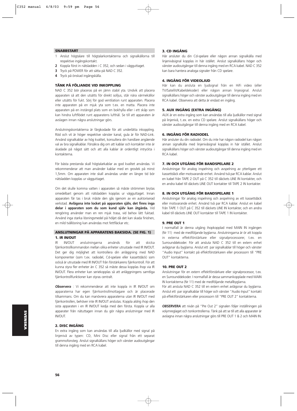 NAD C 352 User Manual | Page 56 / 62