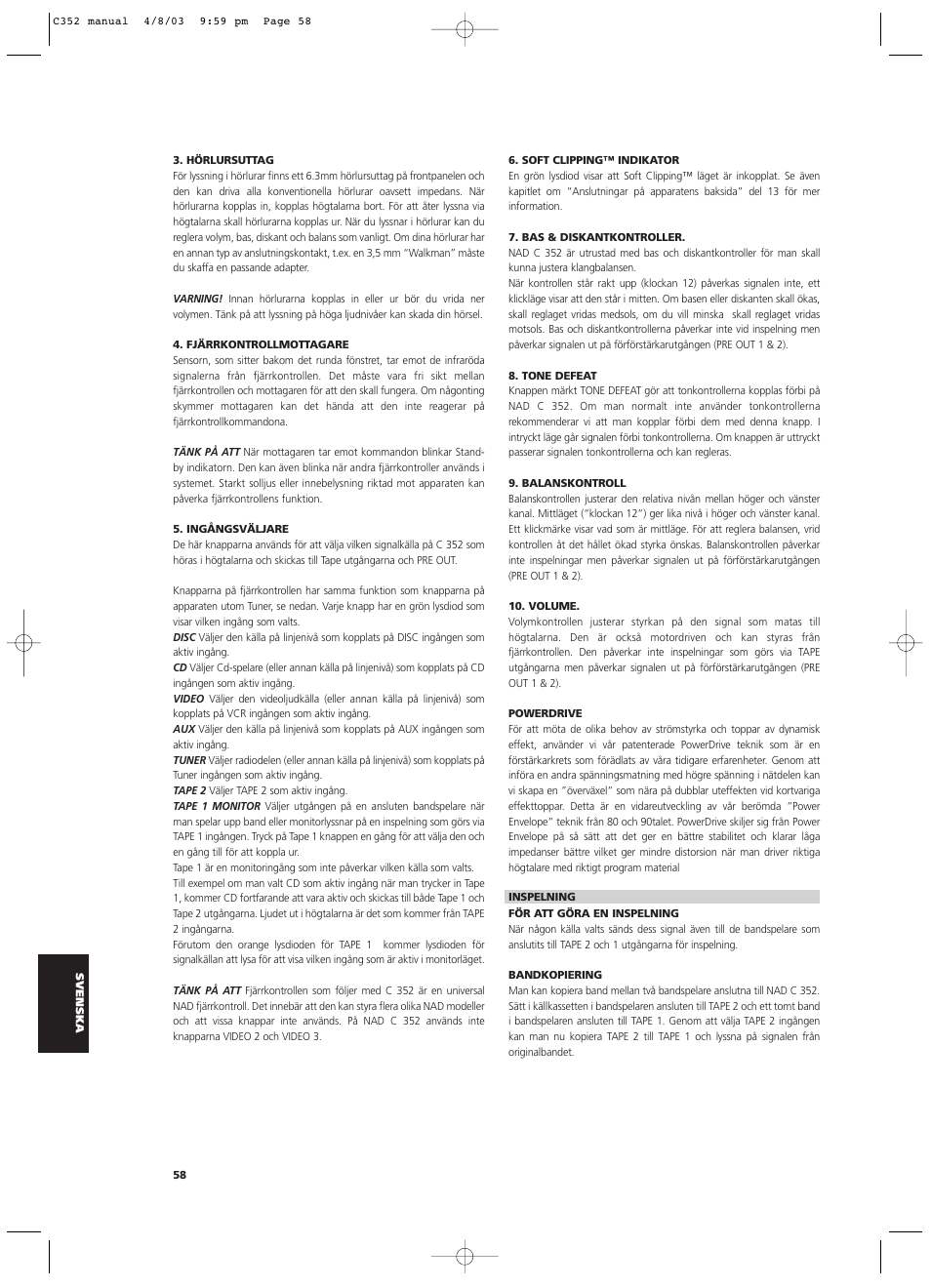 NAD C 352 User Manual | Page 58 / 62