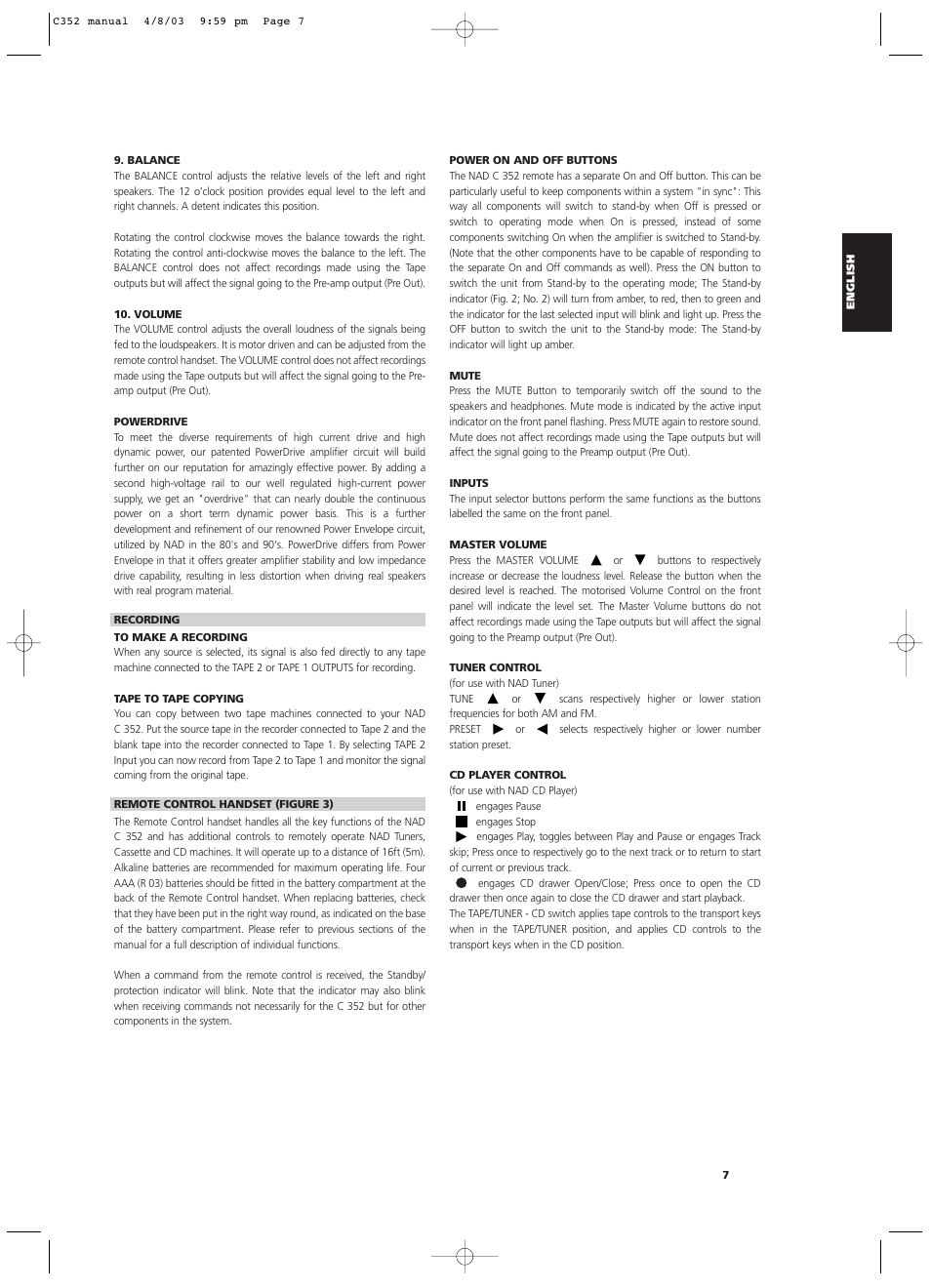 NAD C 352 User Manual | Page 7 / 62