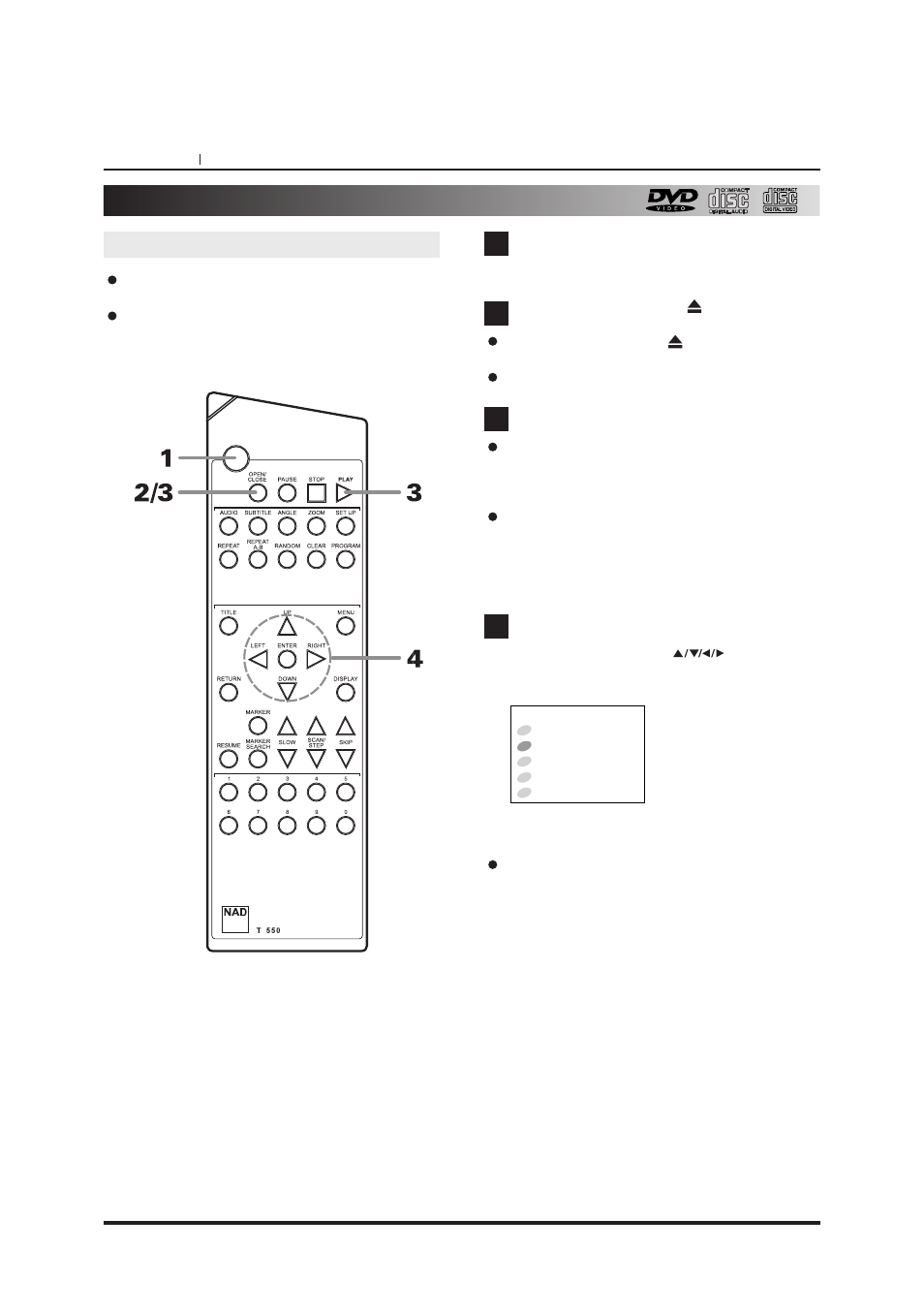 Basic playback | NAD T550DVD User Manual | Page 20 / 40