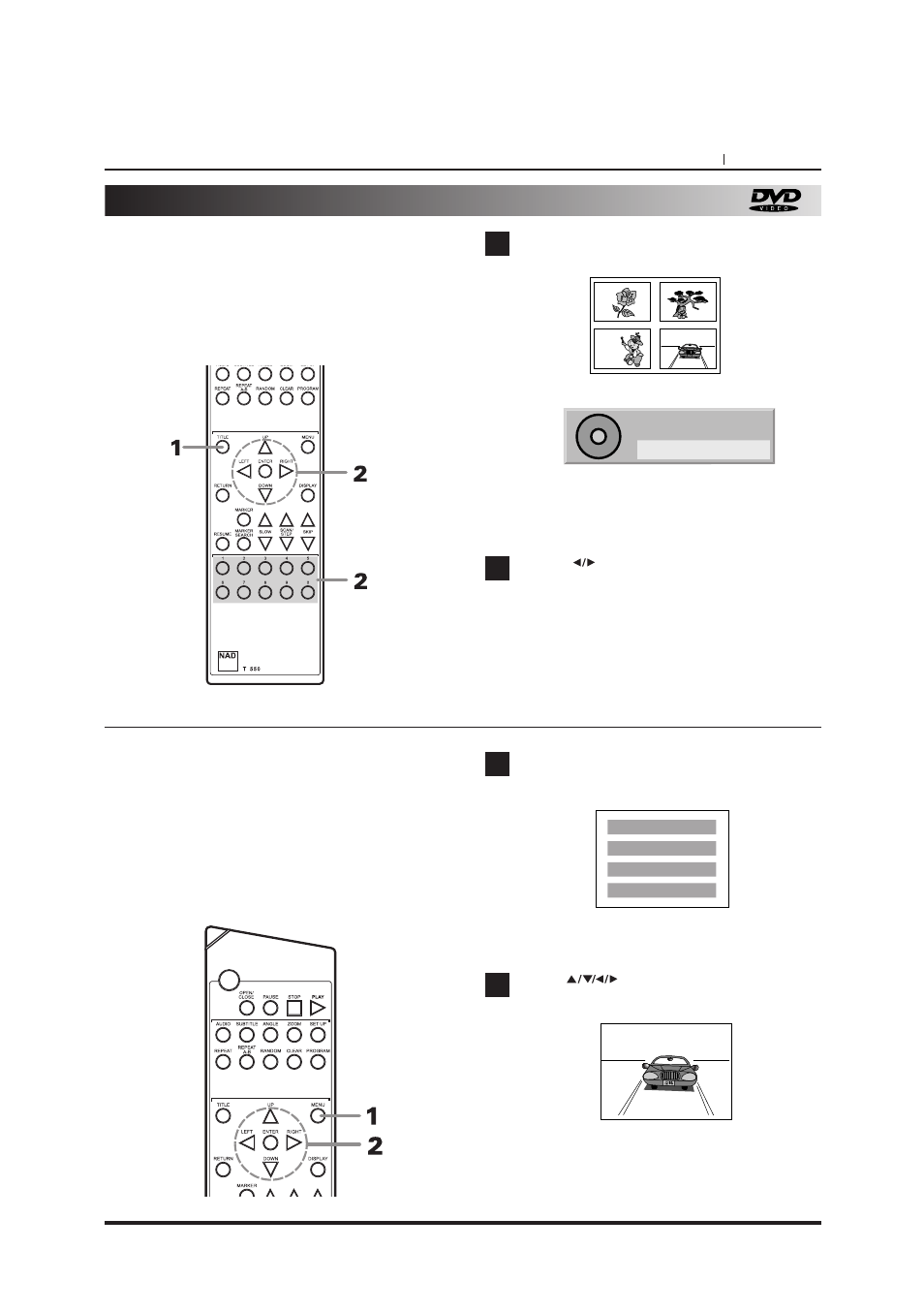 Using a title menu/dvd menu, Using a title menu, Using a dvd menu | NAD T550DVD User Manual | Page 25 / 40