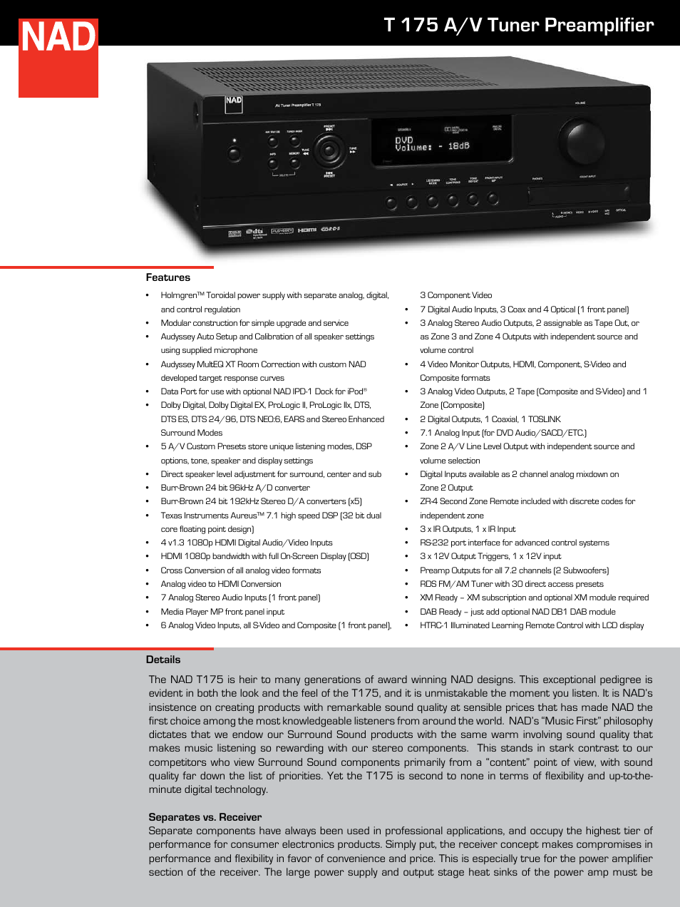 NAD T175 User Manual | 4 pages