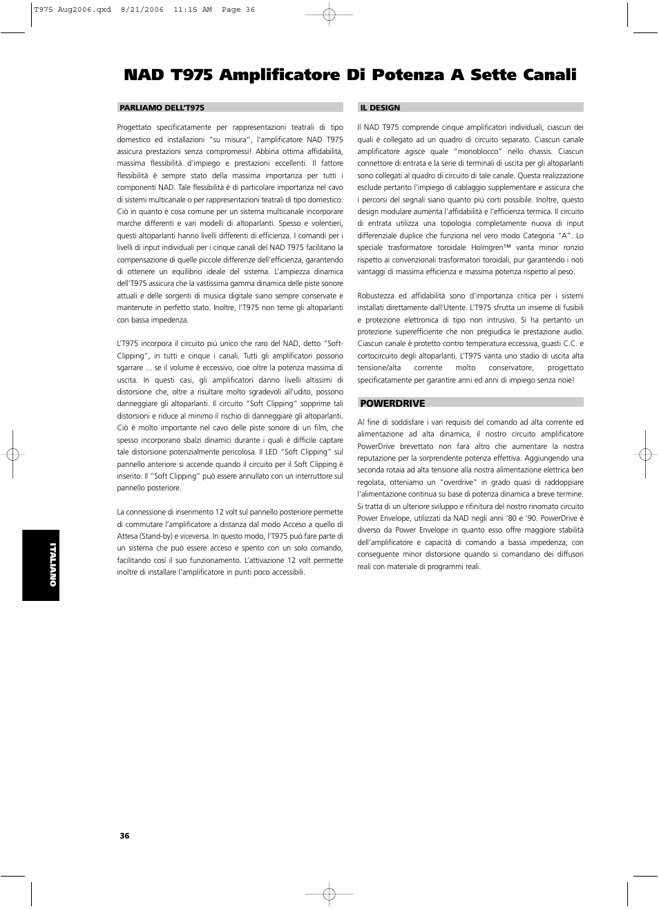 Nad t975 amplificatore di potenza a sette canali | NAD T975 User Manual | Page 36 / 54