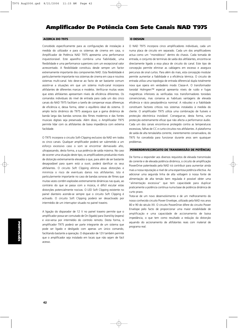 Amplificador de potência com sete canais nad t975 | NAD T975 User Manual | Page 42 / 54