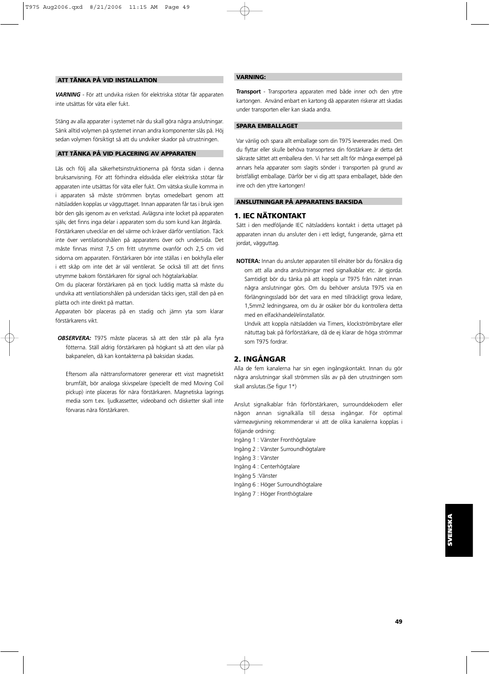 NAD T975 User Manual | Page 49 / 54