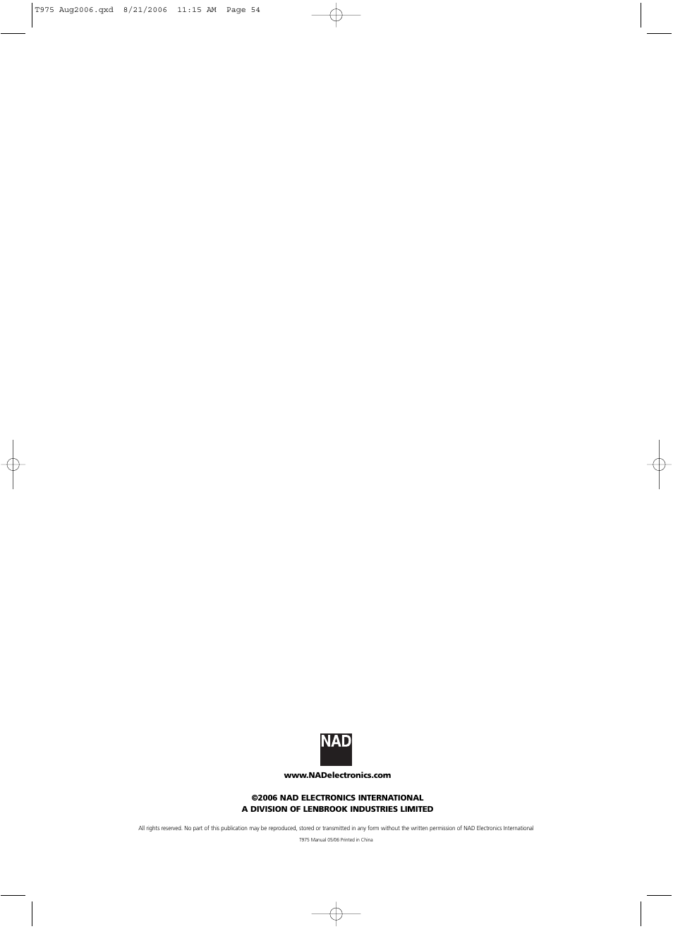 NAD T975 User Manual | Page 54 / 54