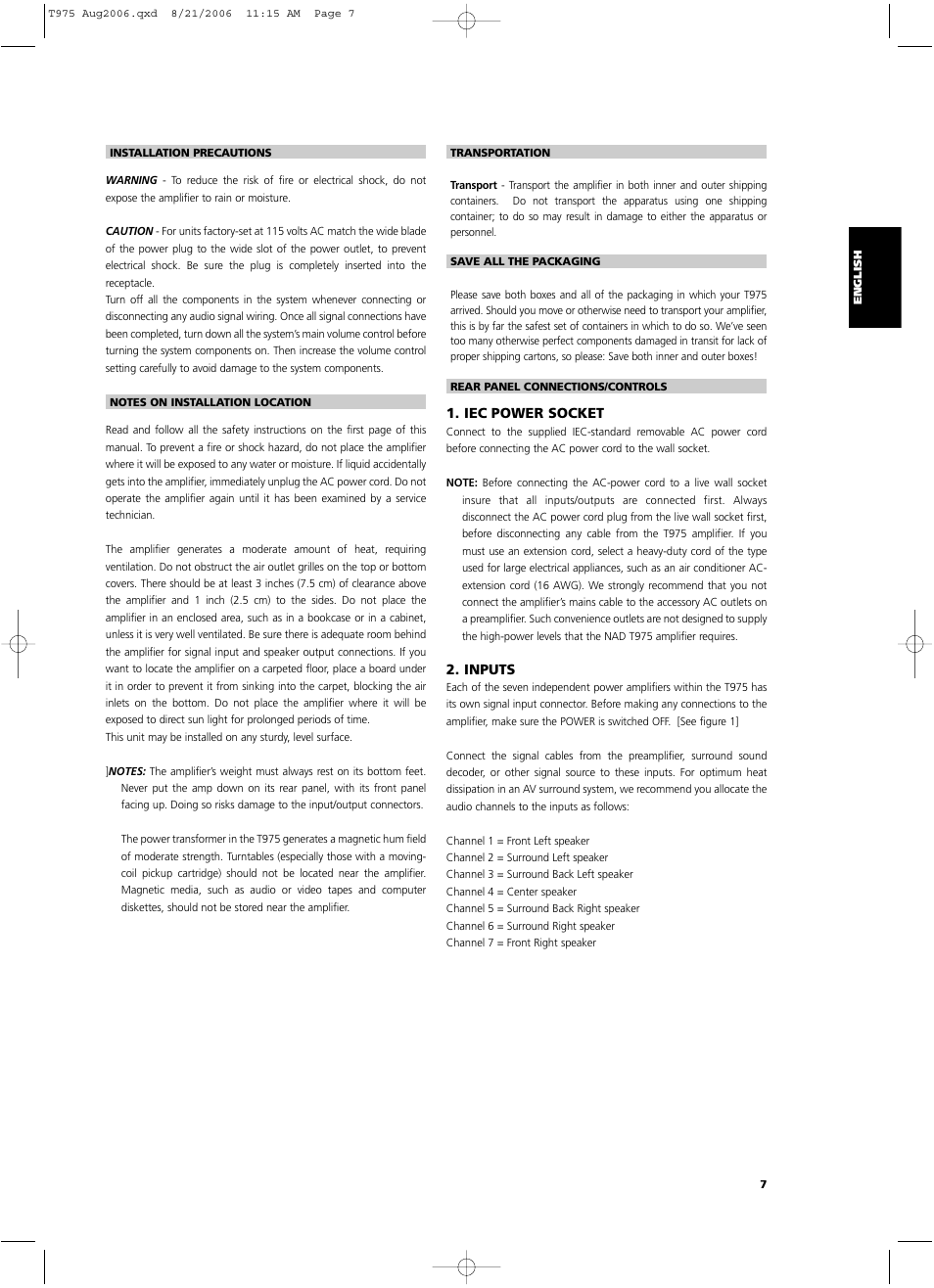 NAD T975 User Manual | Page 7 / 54