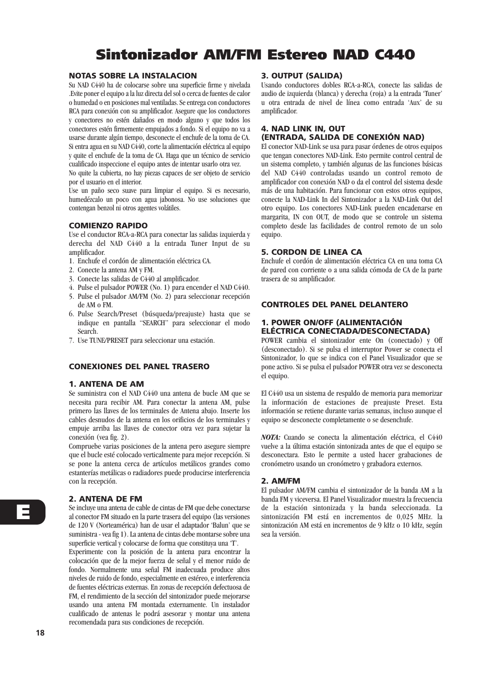 Sintonizador am/fm estereo nad c440 | NAD C440 User Manual | Page 18 / 38