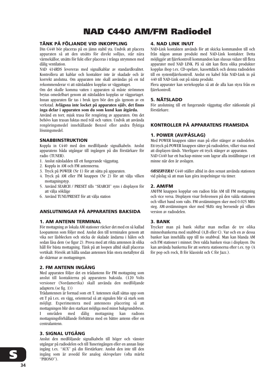 Nad c440 am/fm radiodel | NAD C440 User Manual | Page 34 / 38