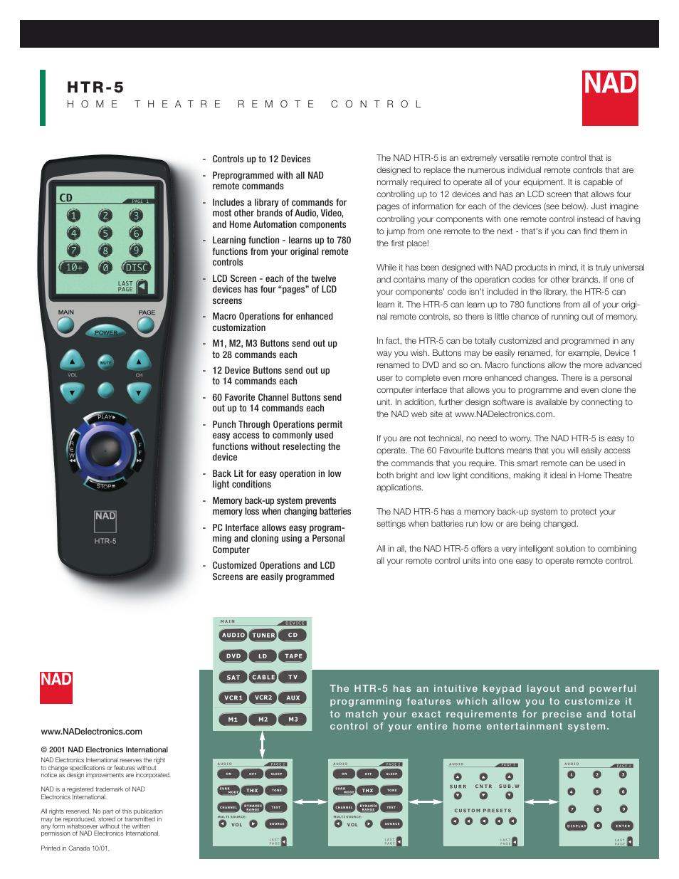 NAD HTR-5 User Manual | 1 page