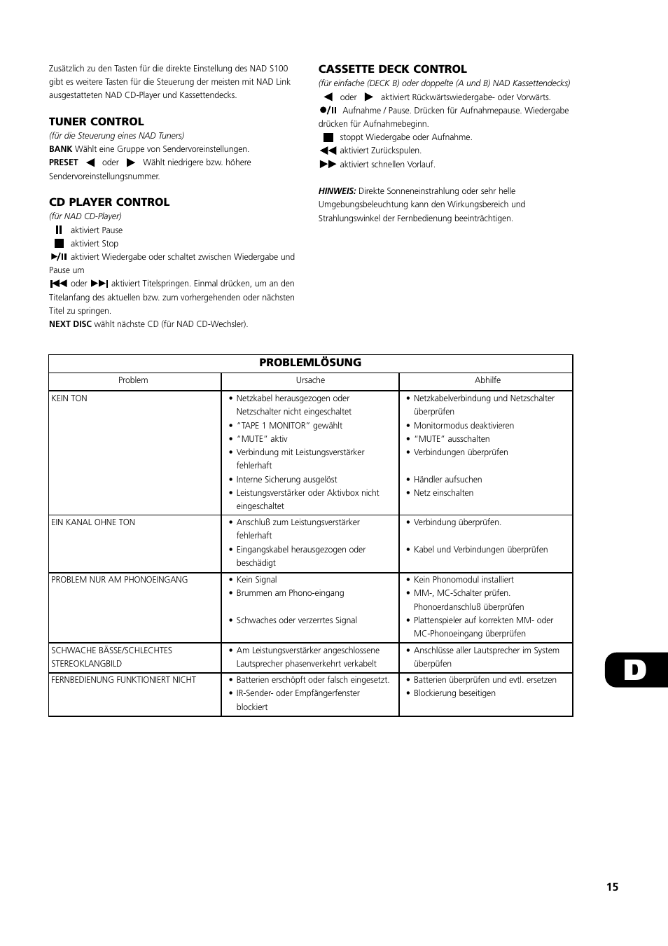 NAD S100 User Manual | Page 15 / 32