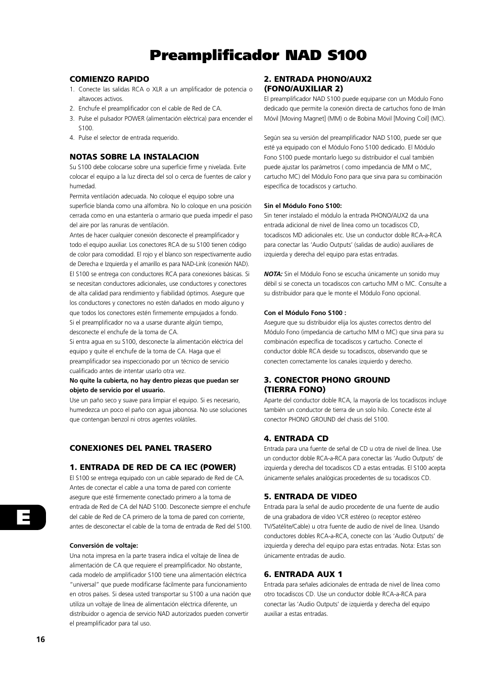 Preamplificador nad s100 | NAD S100 User Manual | Page 16 / 32