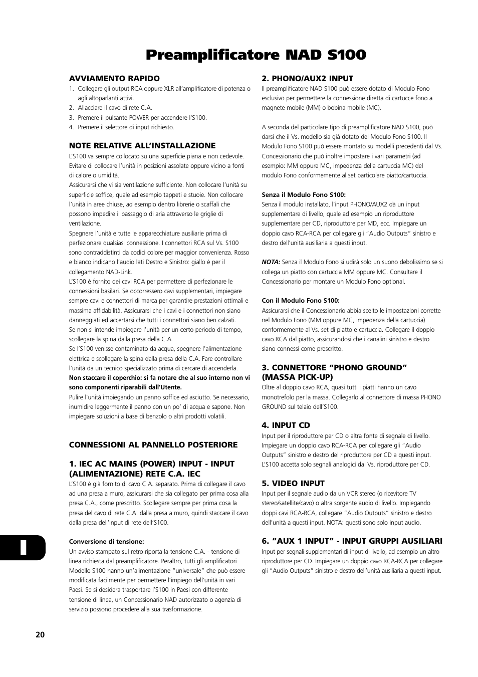 Preamplificatore nad s100 | NAD S100 User Manual | Page 20 / 32