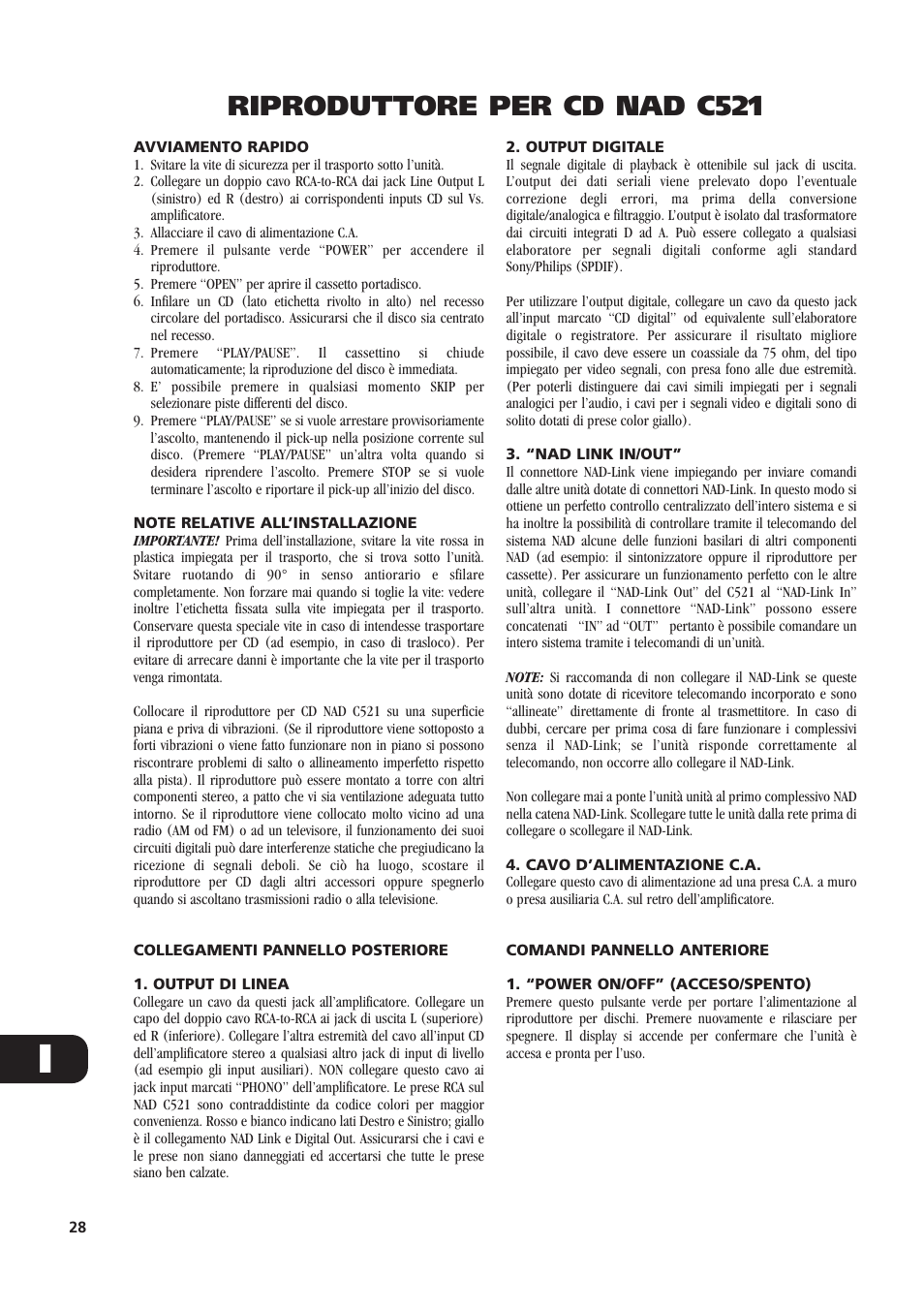 Riproduttore per cd nad c521 | NAD C521 User Manual | Page 28 / 44