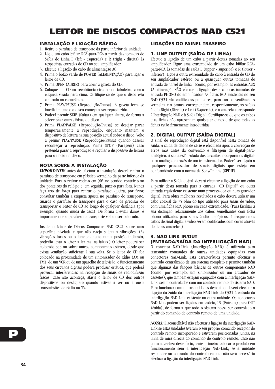 Leitor de discos compactos nad c521 | NAD C521 User Manual | Page 34 / 44