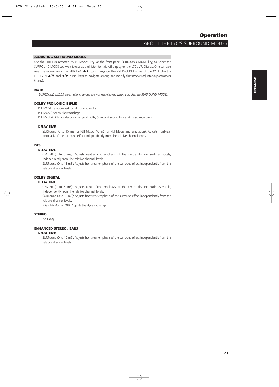 About the l70’s surround modes operation | NAD L 70 User Manual | Page 23 / 34