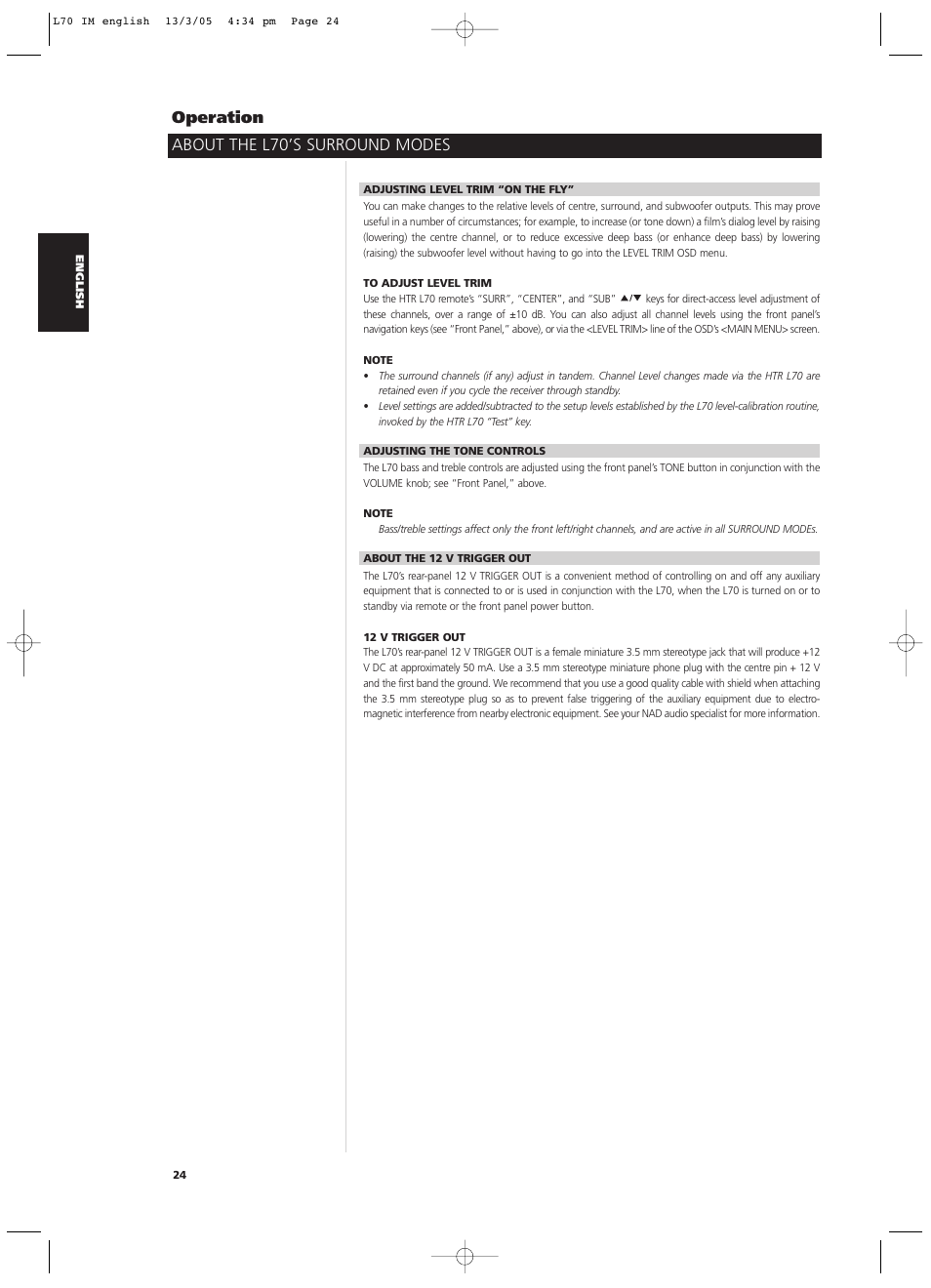 About the l70’s surround modes operation | NAD L 70 User Manual | Page 24 / 34