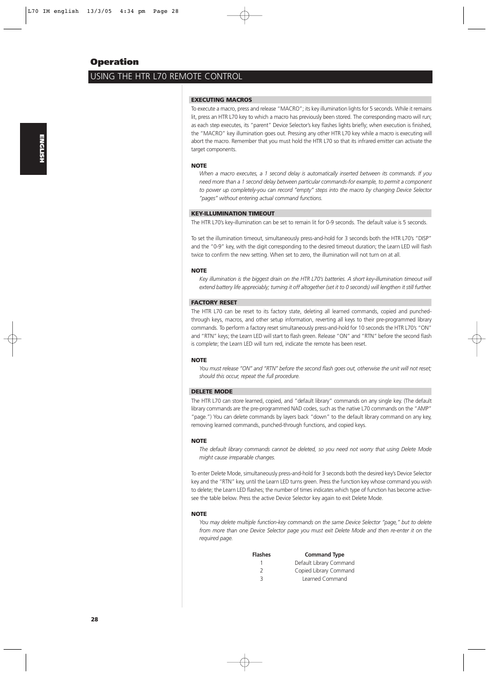 Using the htr l70 remote control operation | NAD L 70 User Manual | Page 28 / 34