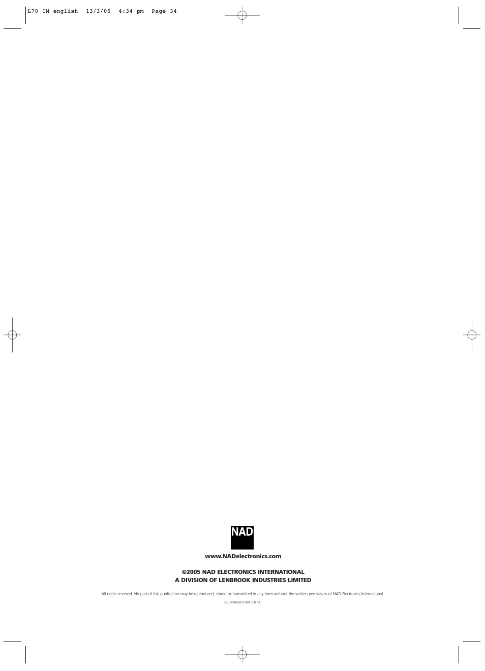 NAD L 70 User Manual | Page 34 / 34