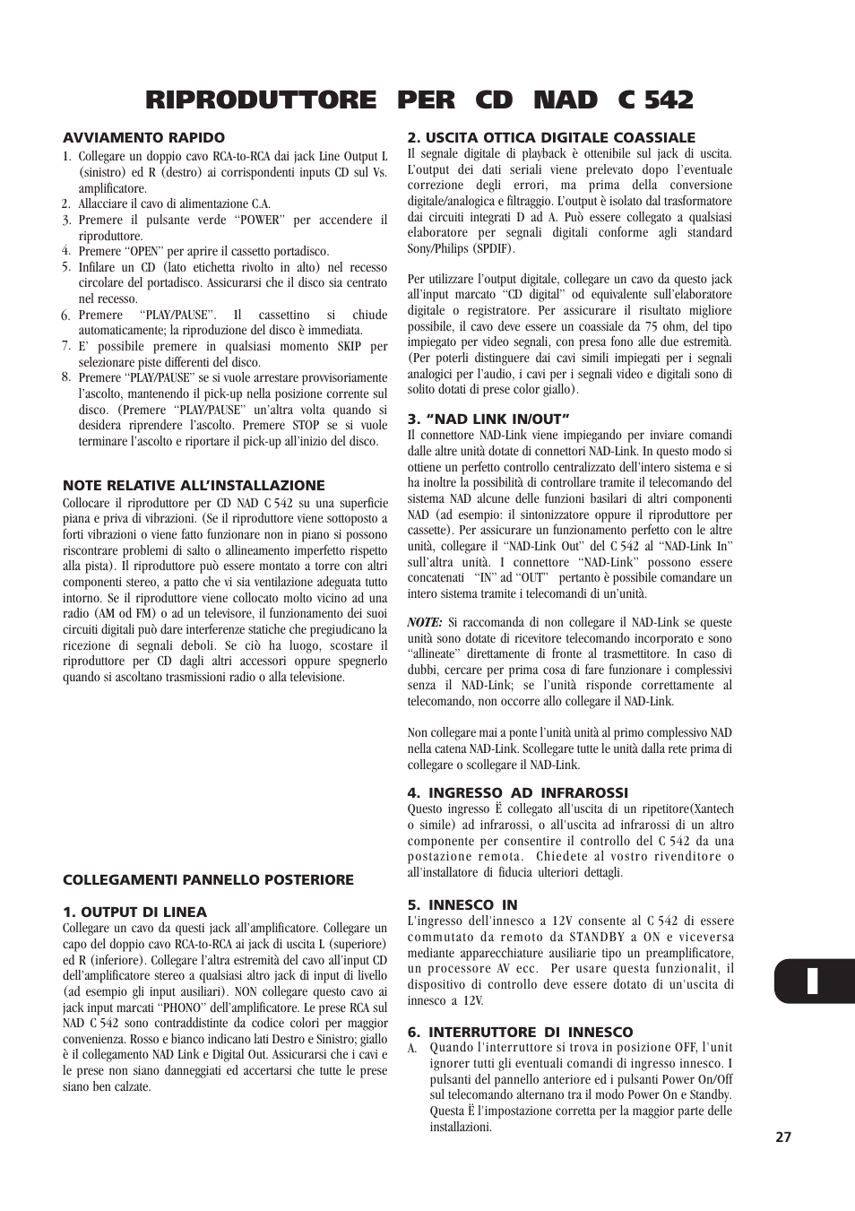 Riproduttore per cd nad c 542 | NAD C 542 User Manual | Page 27 / 44