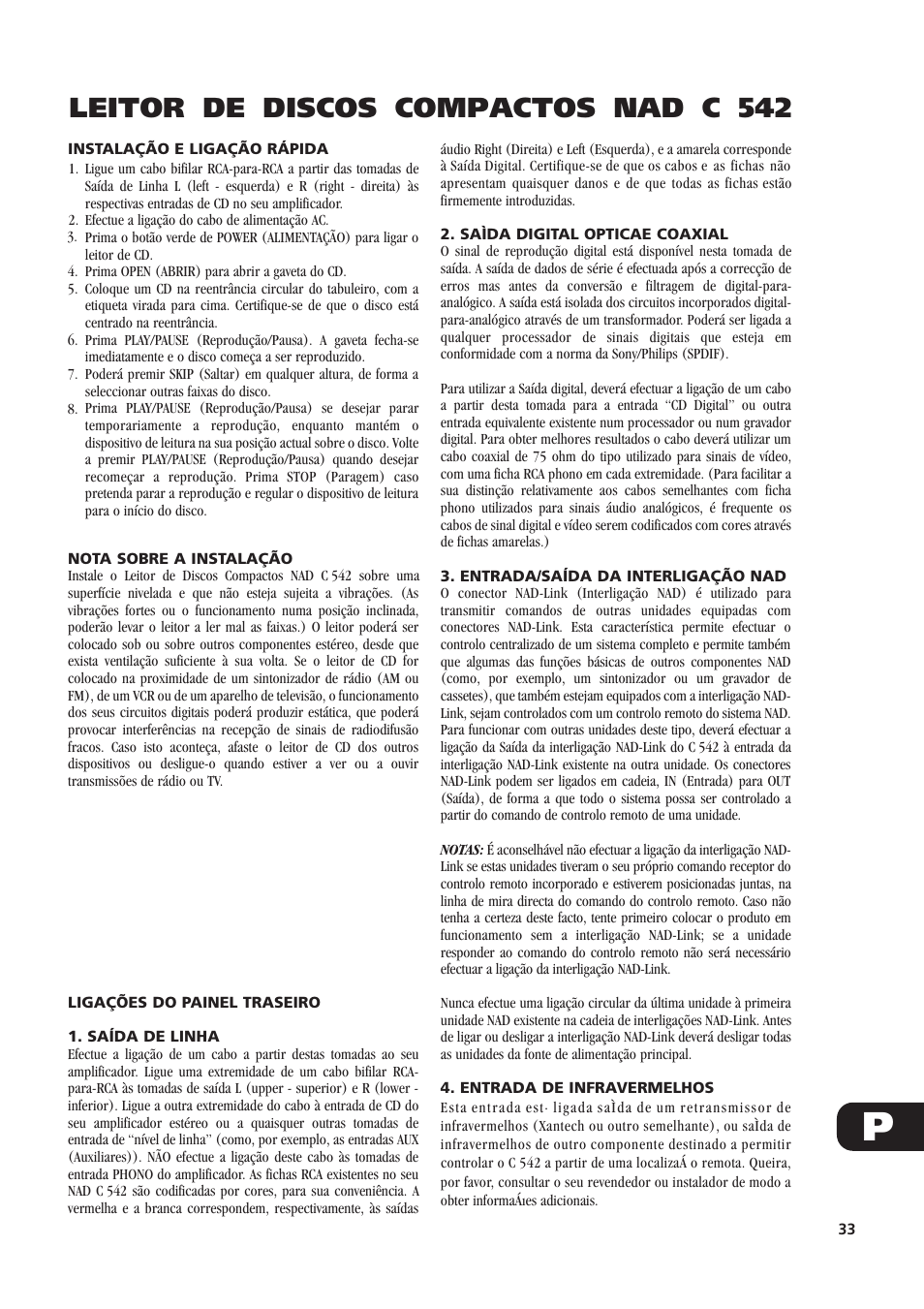 Leitor de discos compactos nad c 542 | NAD C 542 User Manual | Page 33 / 44