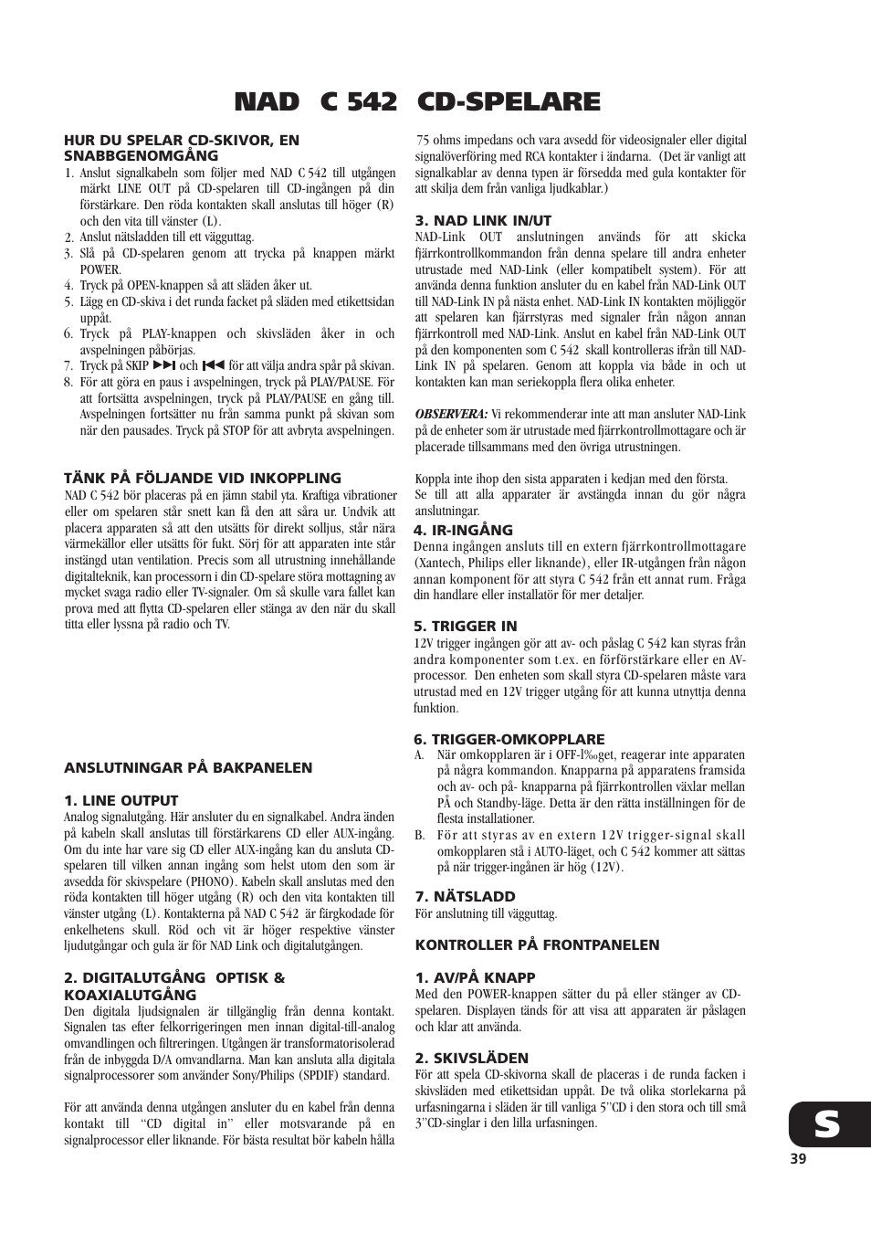 Nad c 542 cd-spelare | NAD C 542 User Manual | Page 39 / 44