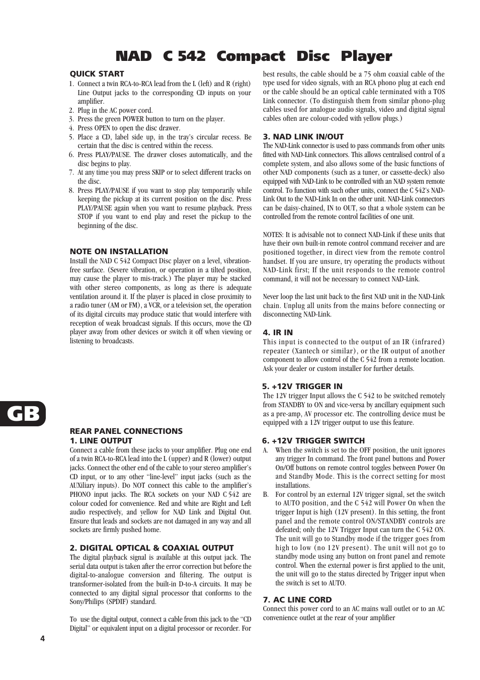 Nad c 542 compact disc player | NAD C 542 User Manual | Page 4 / 44