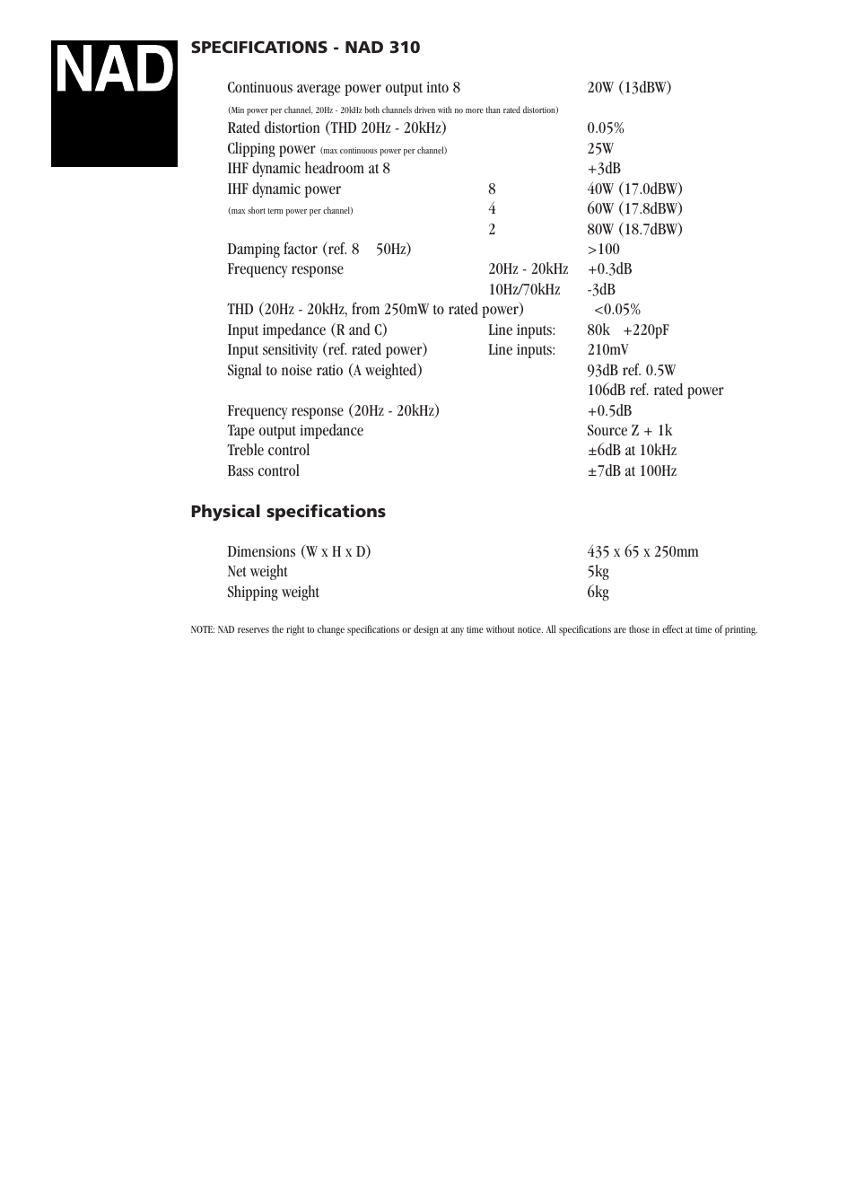 NAD 310 User Manual | Page 2 / 2