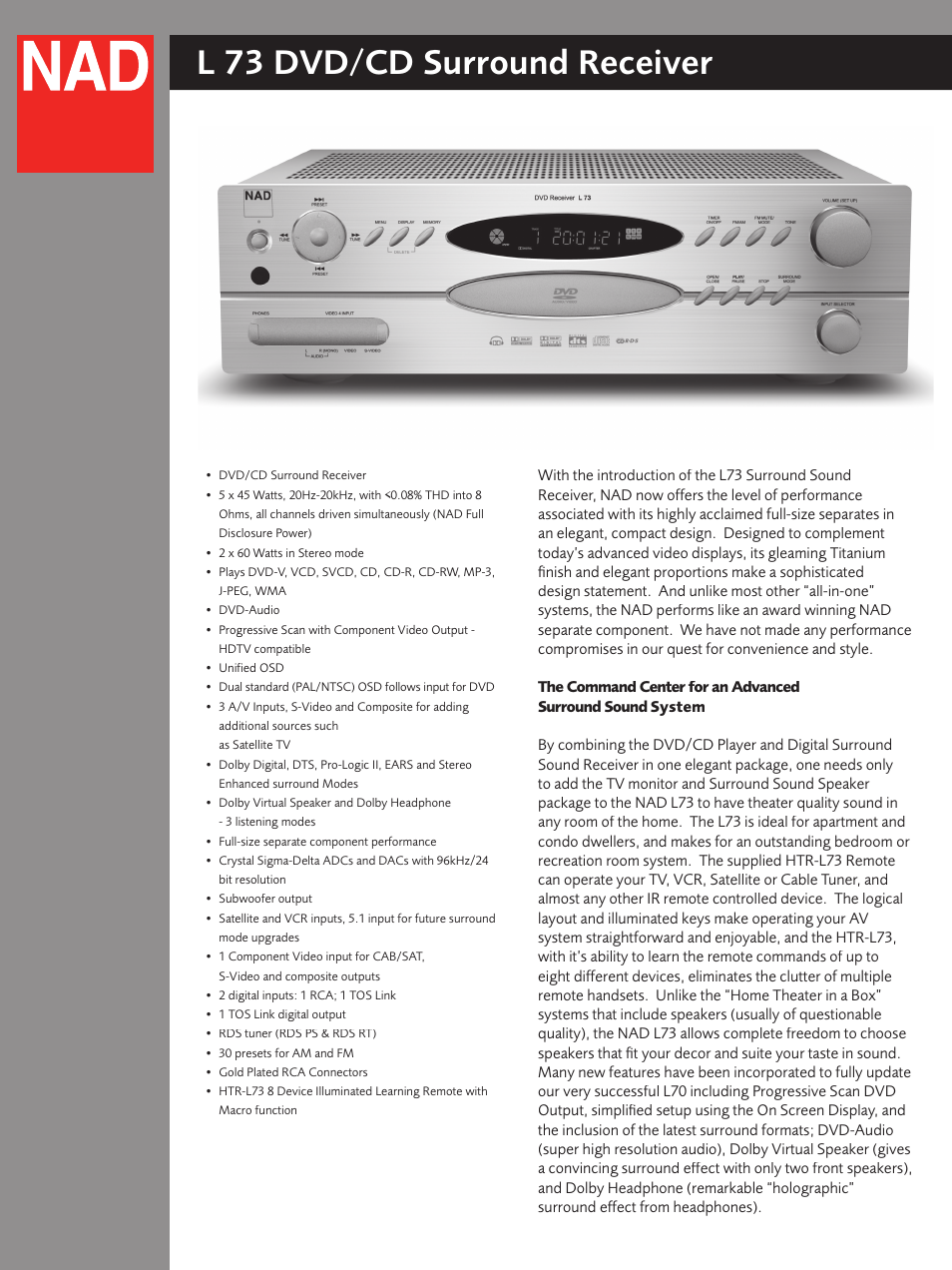 NAD L 73 User Manual | 4 pages