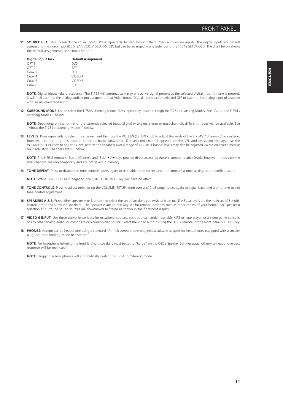 Front panel | NAD T 754 User Manual | Page 11 / 32