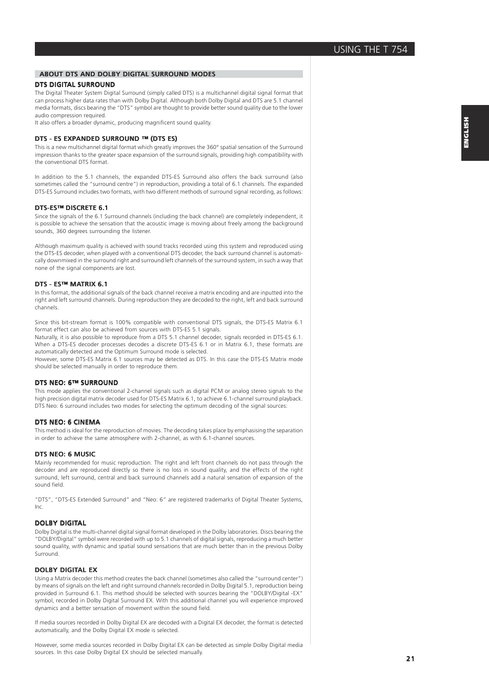 Using the t 75 4 | NAD T 754 User Manual | Page 21 / 32