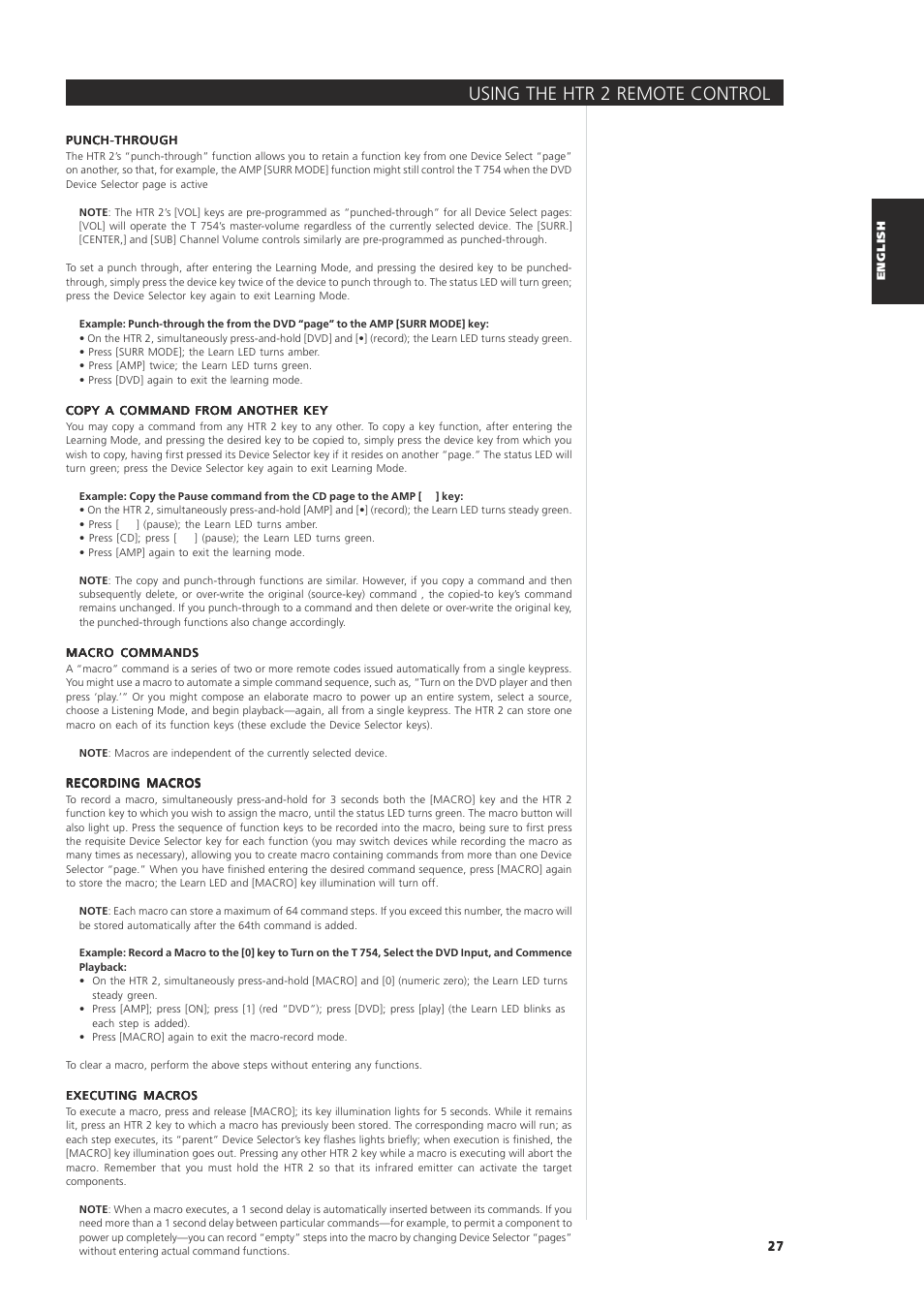 Using the htr 2 remote control | NAD T 754 User Manual | Page 27 / 32