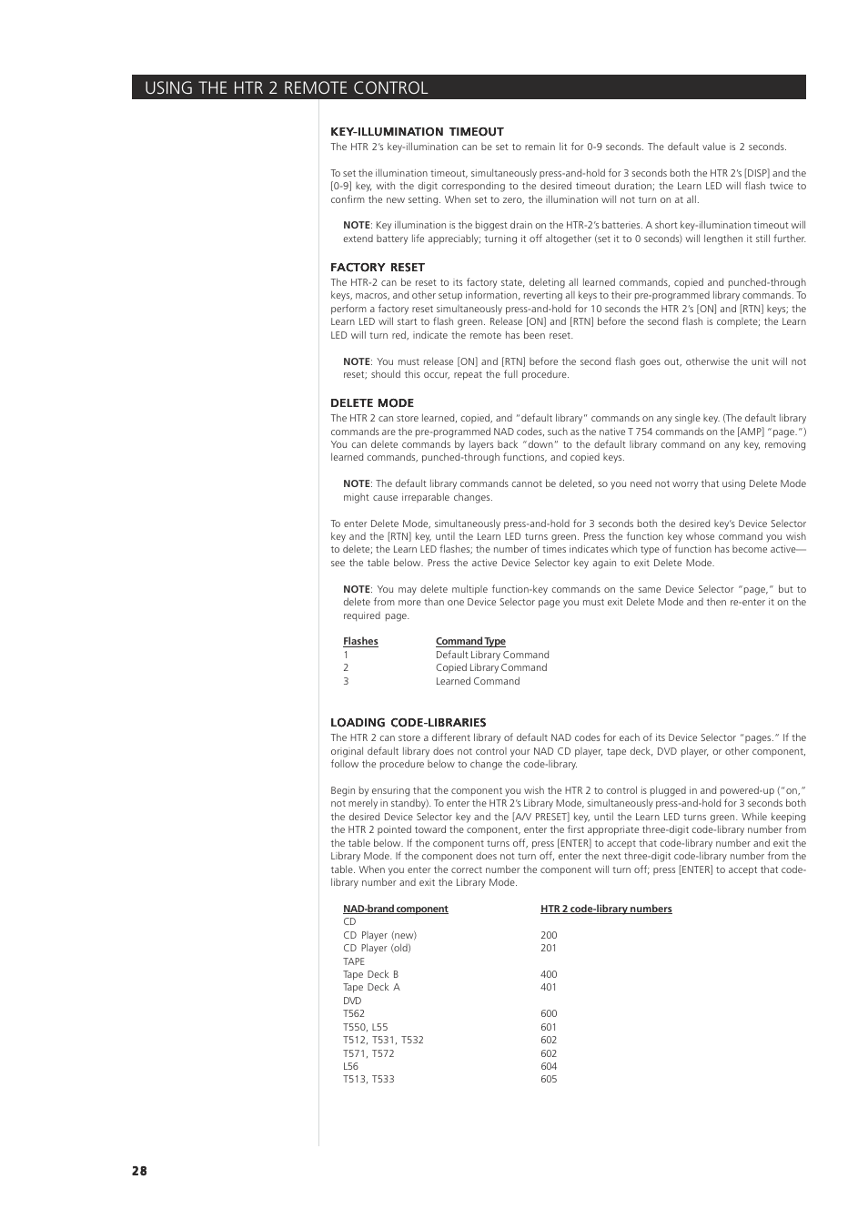 Using the htr 2 remote control | NAD T 754 User Manual | Page 28 / 32
