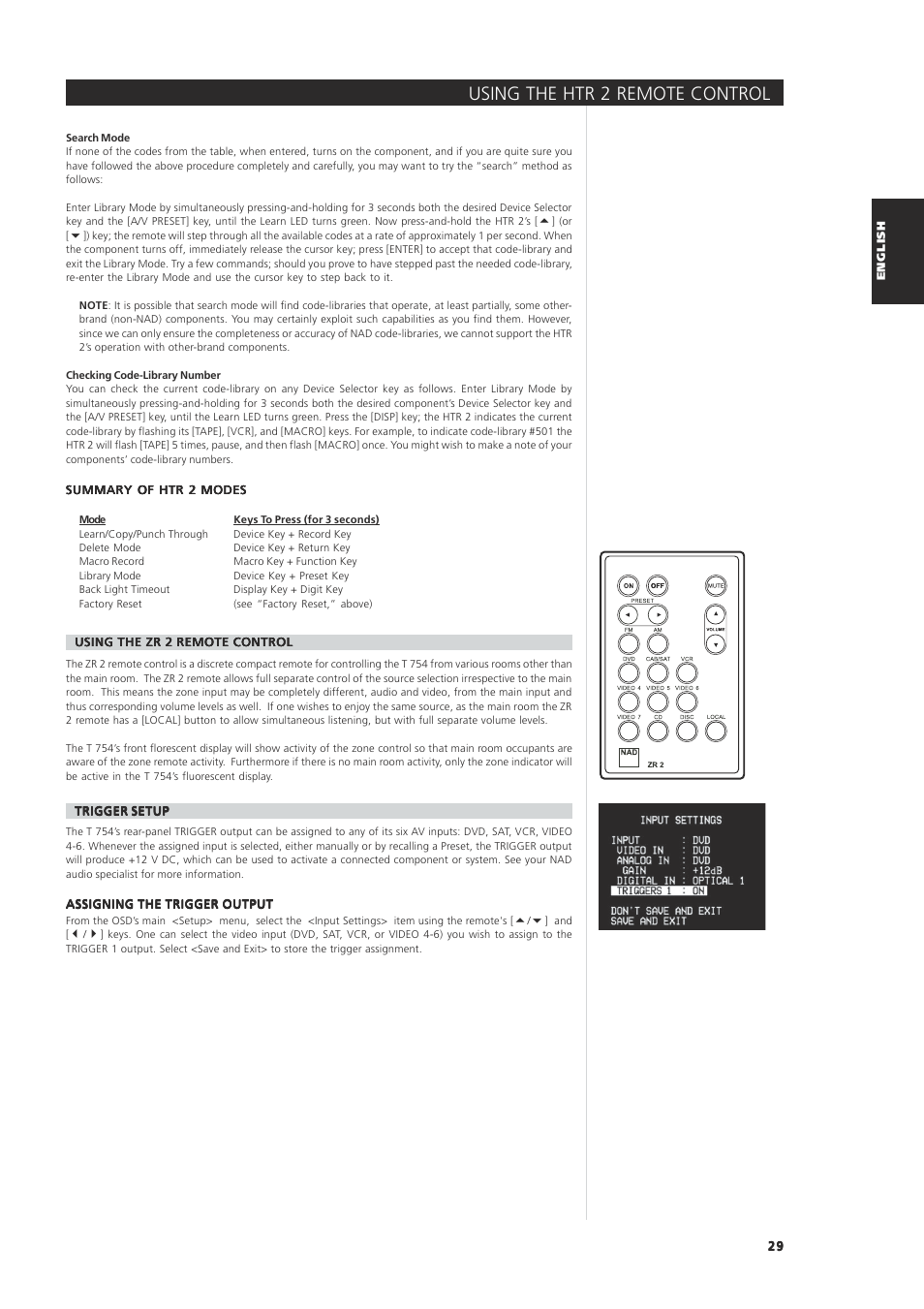 Using the htr 2 remote control | NAD T 754 User Manual | Page 29 / 32